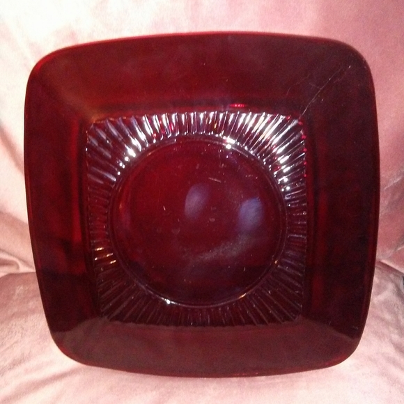 Vintage Ruby Red Square Charm Glass Luncheon Plate Anchor Hocking LuncheonDishes - Picture 4 of 7